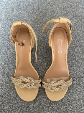 Call It Spring Beige Knot-Embellished Ankle-Strap Heels